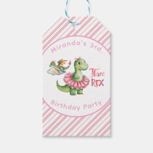 Étiquettes-cadeau Merci de fête d'anniversaire de trois Rex Girl