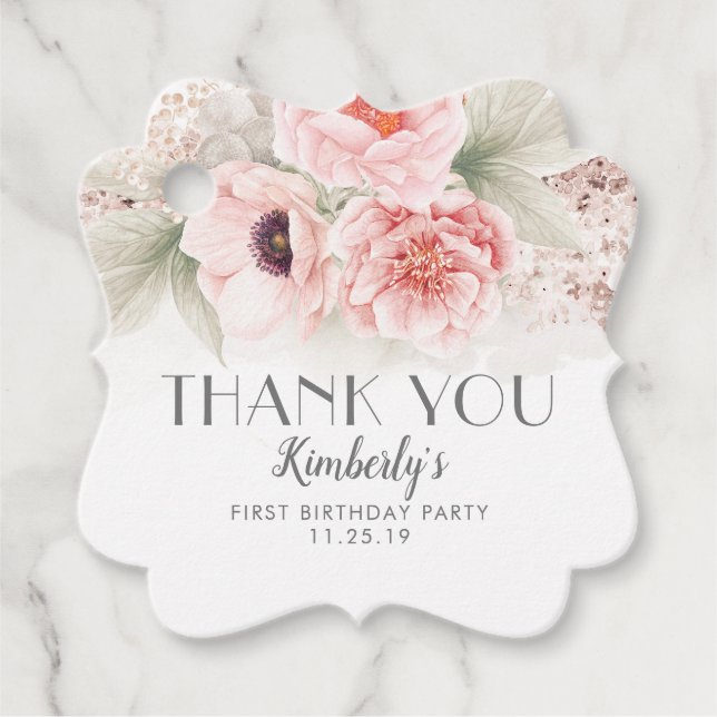 Étiquettes Cadeau Merci de fête d'anniversaire rose pâle (Devant)
