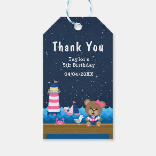 Étiquettes-cadeau Merci de fête d'anniversaire rose pour fille nauti