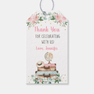 Étiquettes-cadeau Merci de Fête de l'mariée de voyage Floral d'or