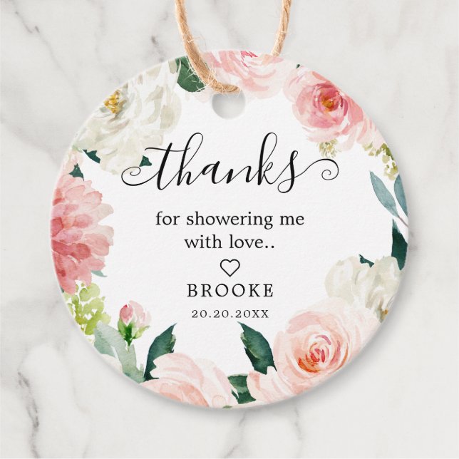 Étiquettes Cadeau Merci de Fête des mariées botanique rose pâle (Devant)