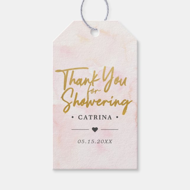 Étiquettes-cadeau Merci de Fête des mariées d'aquarelle rose vif (Devant)