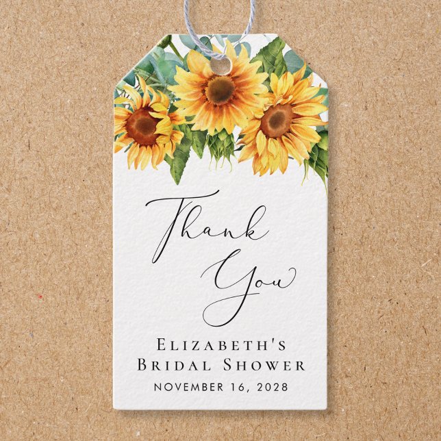 Étiquettes-cadeau Merci de Fête des mariées de tournesol Eucalyptus (Créateur téléchargé)