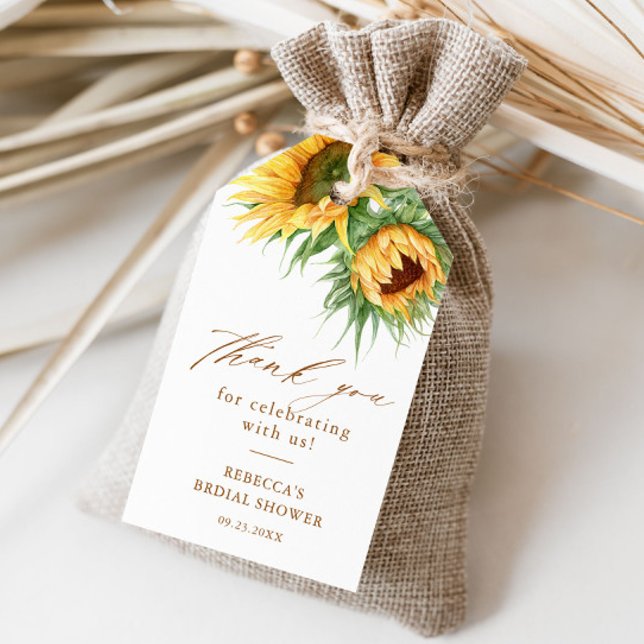 Étiquettes-cadeau Merci de Fête des mariées de tournesol rustique pr (Rustic sunflower fall bridal shower thank you favor tags.)