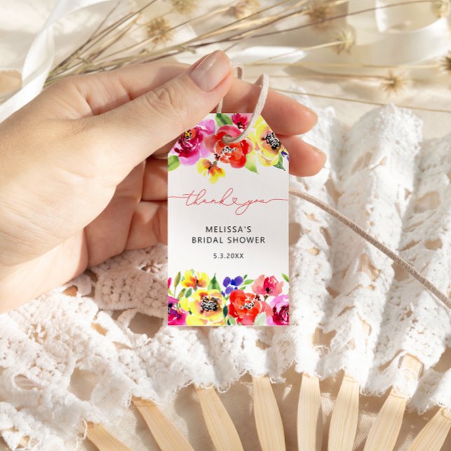 Étiquettes-cadeau Merci de Fête des mariées floral brillant (Créateur téléchargé)