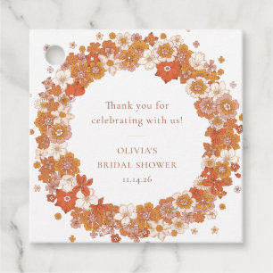 Étiquettes Cadeau Merci de Fête des mariées Floral Orange Retro Boho