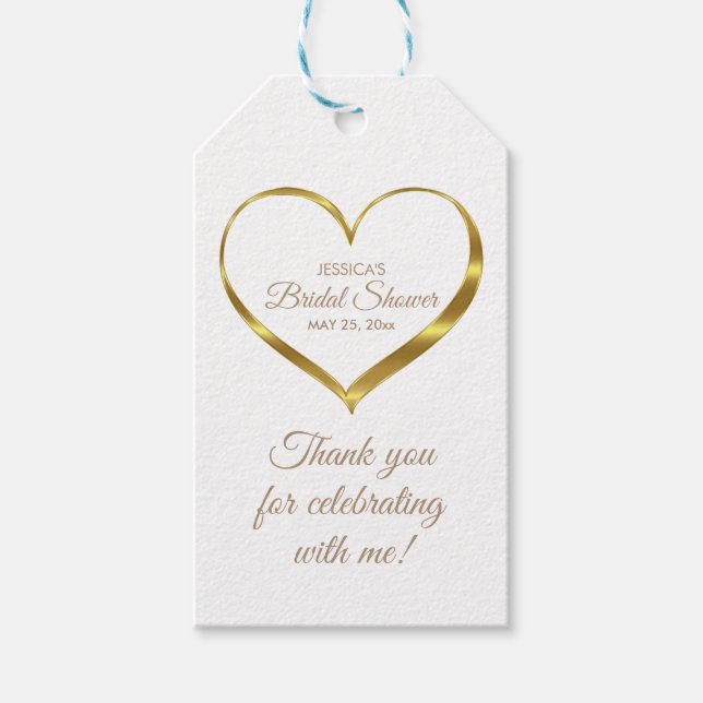 Étiquettes-cadeau Merci de Fête des mariées Gold Heart (Devant)