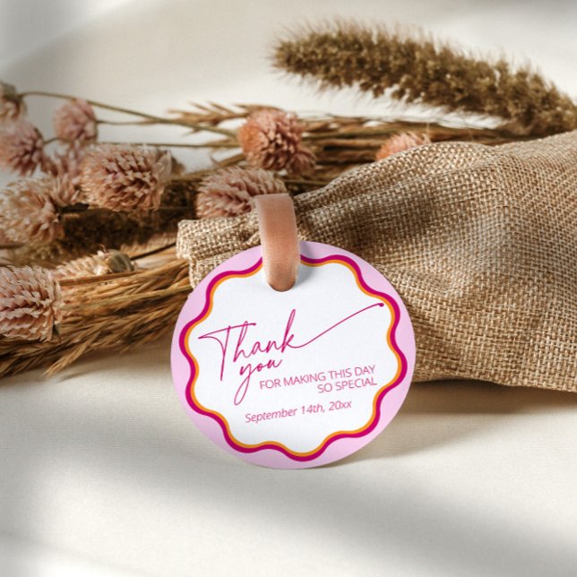 Étiquettes Cadeau Merci de Fête des mariées rose et orange ondulé (Créateur téléchargé)