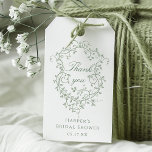 Étiquettes-cadeau Merci de Fête des mariées verte Classé Français Sa<br><div class="desc">Classique français victorien sauge vert floral brdal douche tag cadeau. Pour une personnalisation plus avancée de cette conception,  cliquez sur le BOUTON DESIGN TOOL ci-dessus !</div>