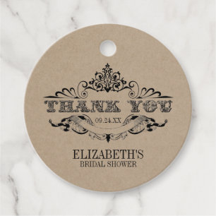 Étiquettes Cadeau Merci de Fête des mariées Vintage Kraft rustique