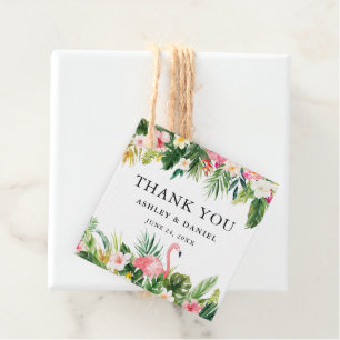 Étiquettes Cadeau Merci de Flamant rose de Mariage floral tropical