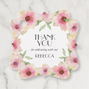 Étiquettes Cadeau Merci de fleurs roses d'aquarelle