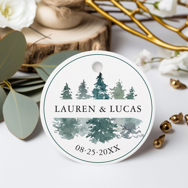 Étiquettes Cadeau Merci de forêt de pins rustiques Mariage (Rustic Pine Trees Forest Thank You Wedding Favor Tags)