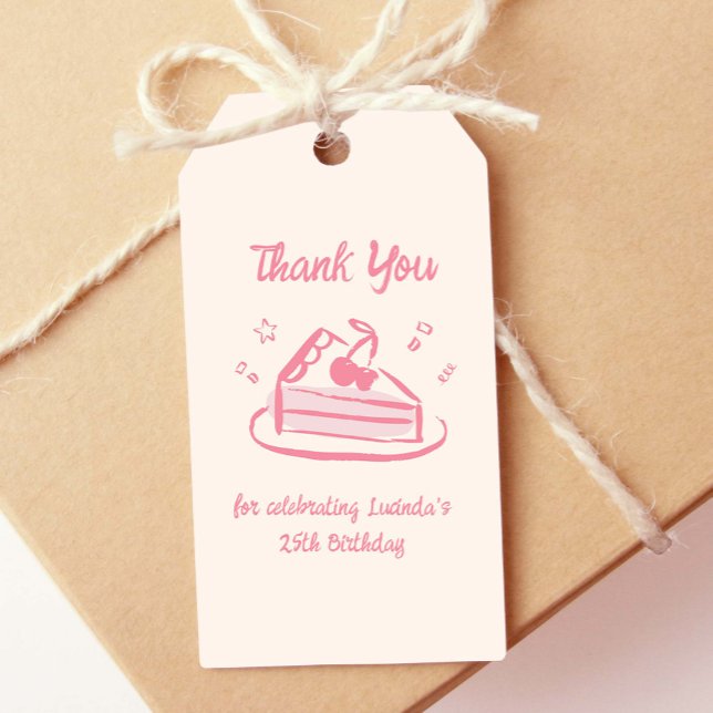 Étiquettes-cadeau Merci de gâteau rose Whimsical à la main tiré (cute, pink, hand-drawn, doodle cake thank you gift tag)