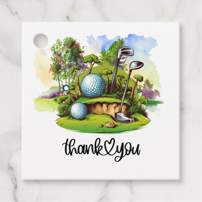 Étiquettes Cadeau Merci de golf avec texte avec balle de golf en ver (Devant)