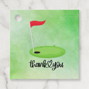Étiquettes Cadeau Merci de golf avec texte et drapeau sur le green G