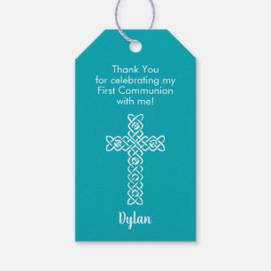 Étiquettes-cadeau Merci de la première communion Favor Peacock bleu
