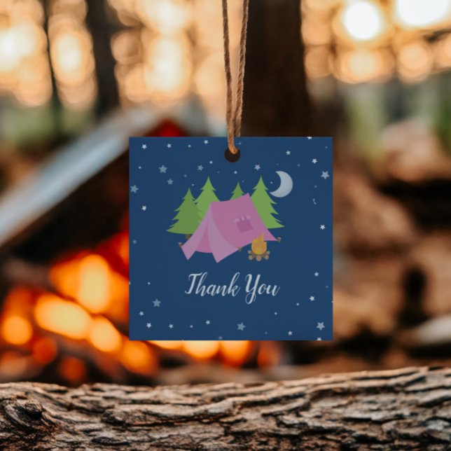 Étiquettes Cadeau Merci de la tente rose du toit du camping (Créateur téléchargé)
