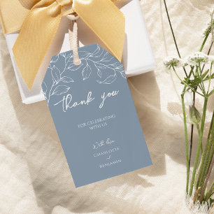 Étiquettes-cadeau Merci de Mariage à feuilles minimales bleu poussié