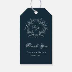 Étiquettes-cadeau Merci de mariage à monogrammaire bleu et blanc