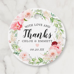 Étiquettes Cadeau Merci de Mariage à pignon rose
