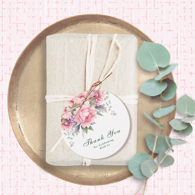 Étiquettes Cadeau Merci de Mariage à script de fleurs rose vif (Créateur téléchargé)