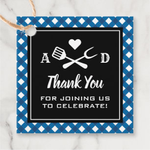 Étiquettes Cadeau Merci de Mariage BBQ Rustique Bleu En vichy