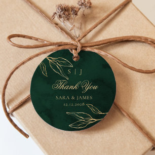 Étiquettes Cadeau Merci de Mariage botanique vert émeraude