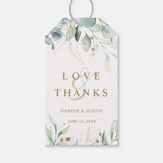 Étiquettes-cadeau Merci de Mariage botanique vert et or (Devant)