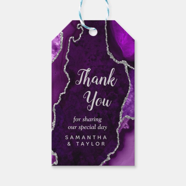 Étiquettes-cadeau Merci de Mariage d'âge mauve et argenté (Devant)