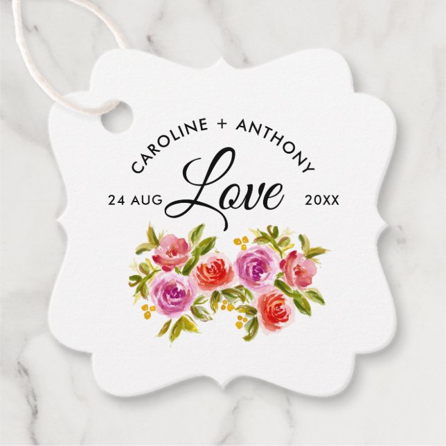 Étiquettes Cadeau Merci de Mariage de couleur  rouge Floral (Devant)