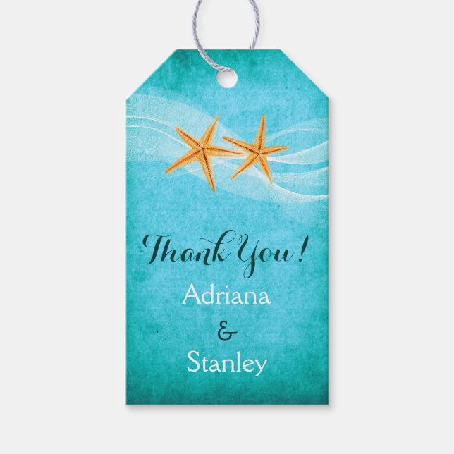 Étiquettes-cadeau Merci de mariage de la plage de Starfish (Devant)