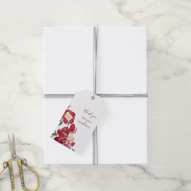 Étiquettes-cadeau Merci de Mariage de pivoine rouge (Avec de la ficelle)