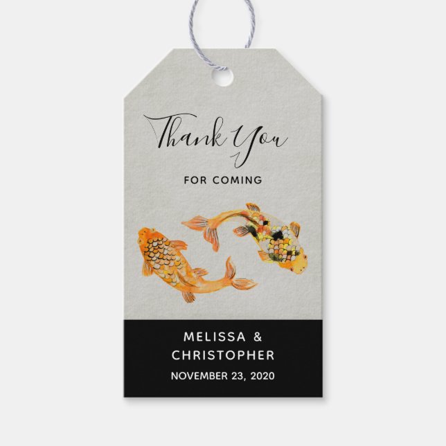 Étiquettes-cadeau Merci de Mariage de poisson Gold Koi élégant (Devant)