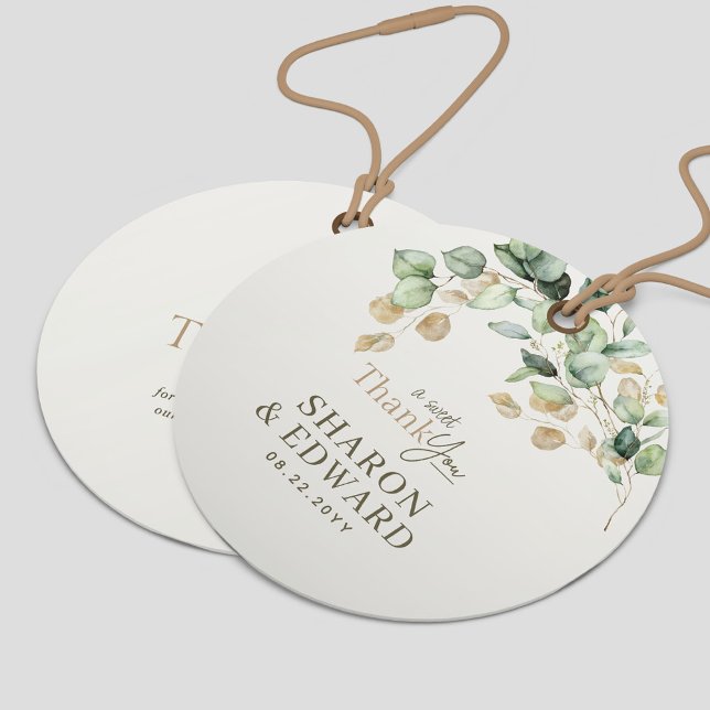Étiquettes Cadeau Merci de Mariage d'or vert Eucalyptus Botanique (Créateur téléchargé)