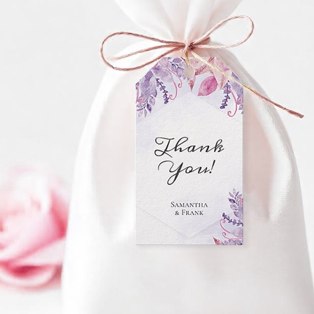 Étiquettes-cadeau Merci de Mariage floral pourpre (Purple floral wedding favor tag)