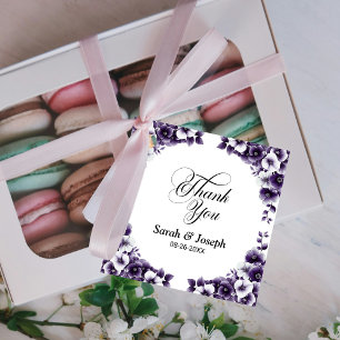 Étiquettes Cadeau Merci de Mariage floral pourpre