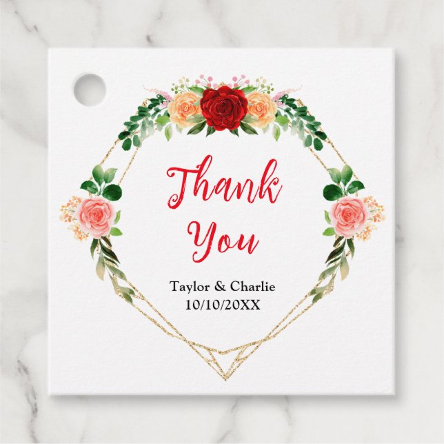 Étiquettes Cadeau Merci de Mariage floral romantique Rose (Devant)