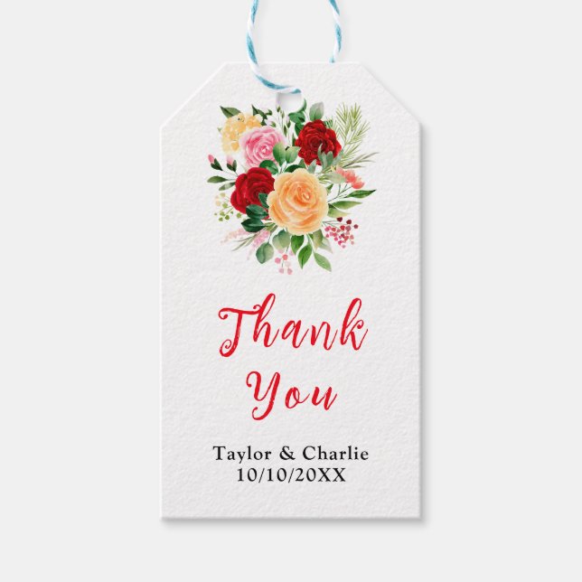 Étiquettes-cadeau Merci de Mariage floral romantique Rose (Devant)