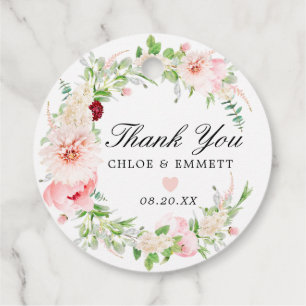 Étiquettes Cadeau Merci de Mariage floral rose pâle à blanc privilég