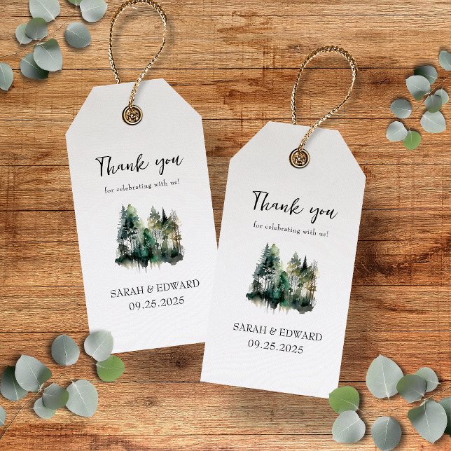 Étiquettes-cadeau Merci de Mariage forestier rustique (Rustic wedding thank you tags mockup)
