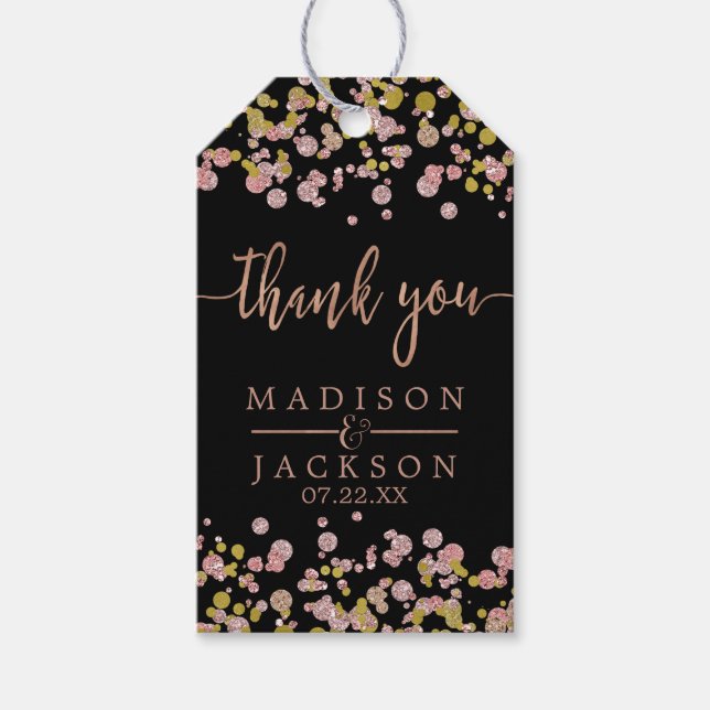 Étiquettes-cadeau Merci de Mariage or Rose de l'étincelle Confetti (Devant)