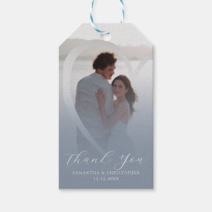 Étiquettes-cadeau Merci de Mariage photo et Coeur bleu Dusty moderne