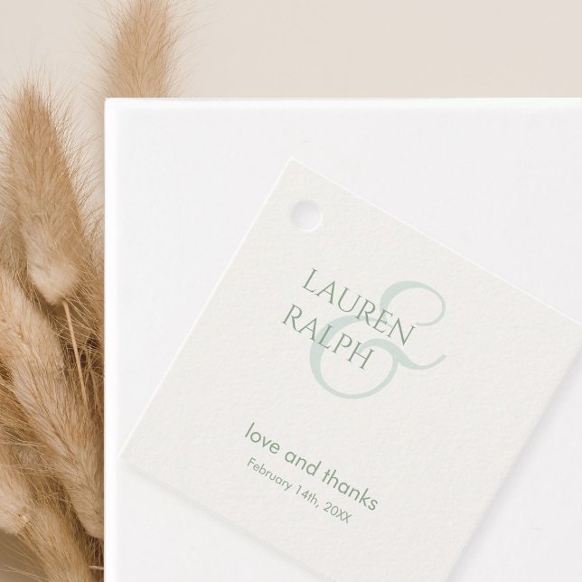 Étiquettes Cadeau Merci de monogramme de couple ivoire et vert Sage (Créateur téléchargé)