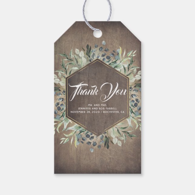 Étiquettes-cadeau Merci de pays rustique verdoyant (Devant)