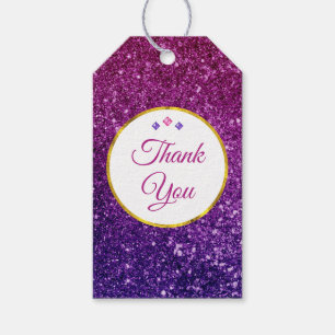 Étiquettes-cadeau Merci de pierres étincelantes rose et violet