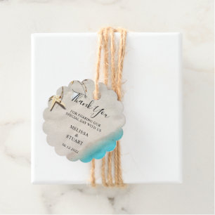 Étiquettes Cadeau Merci de plage de sable tropical d'étoiles de mer