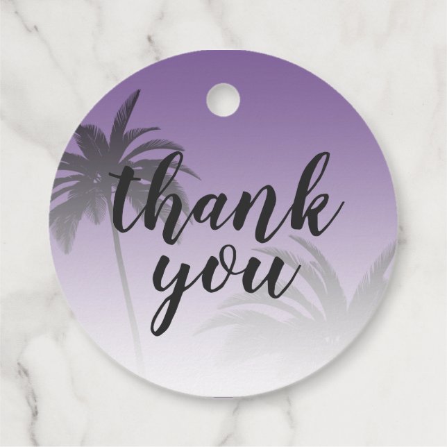 Étiquettes Cadeau Merci de plage violet Tropical Palm Tree Mariage (Dos)