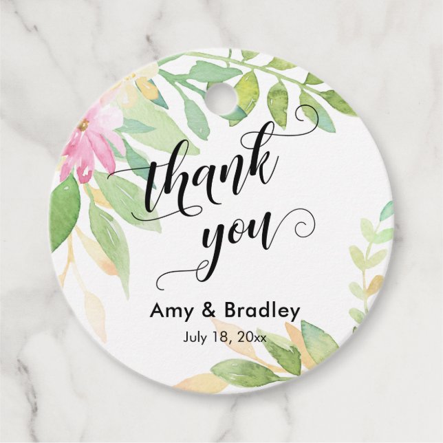 Étiquettes Cadeau Merci de script de fleurs roses Mariage personnali (Devant)