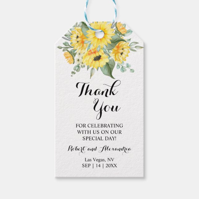 Étiquettes-cadeau Merci de tournesols pour le mariage à venir Favor (Devant)